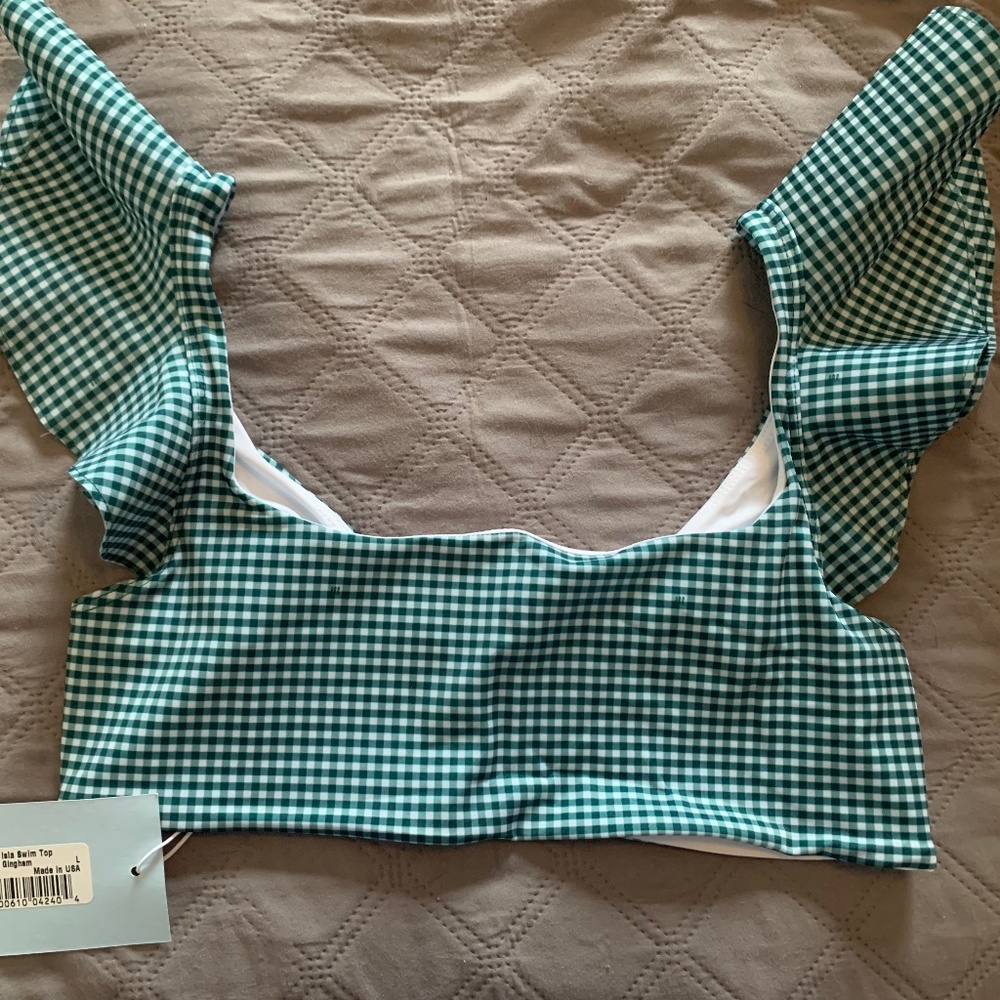 Hill House Home Isla Swim Top in Emerald Gingham NWT